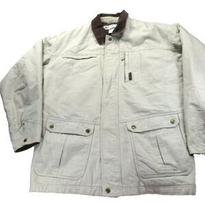 Columbia Jacket Men XL Off White Snap Zp Plaid Lined Heavyweight Insulated Chore